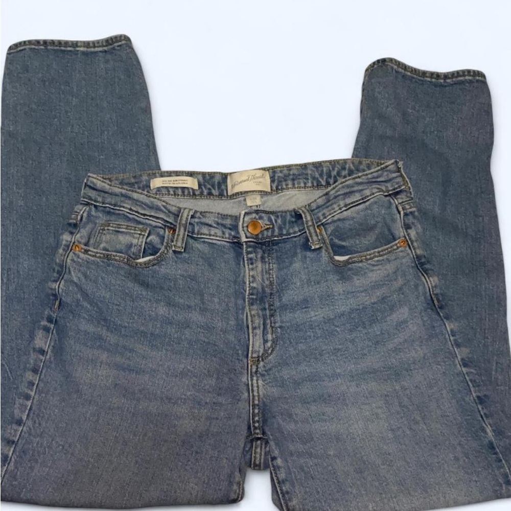 Classic Womens High Rise Straight Leg Blue Denim Jeans